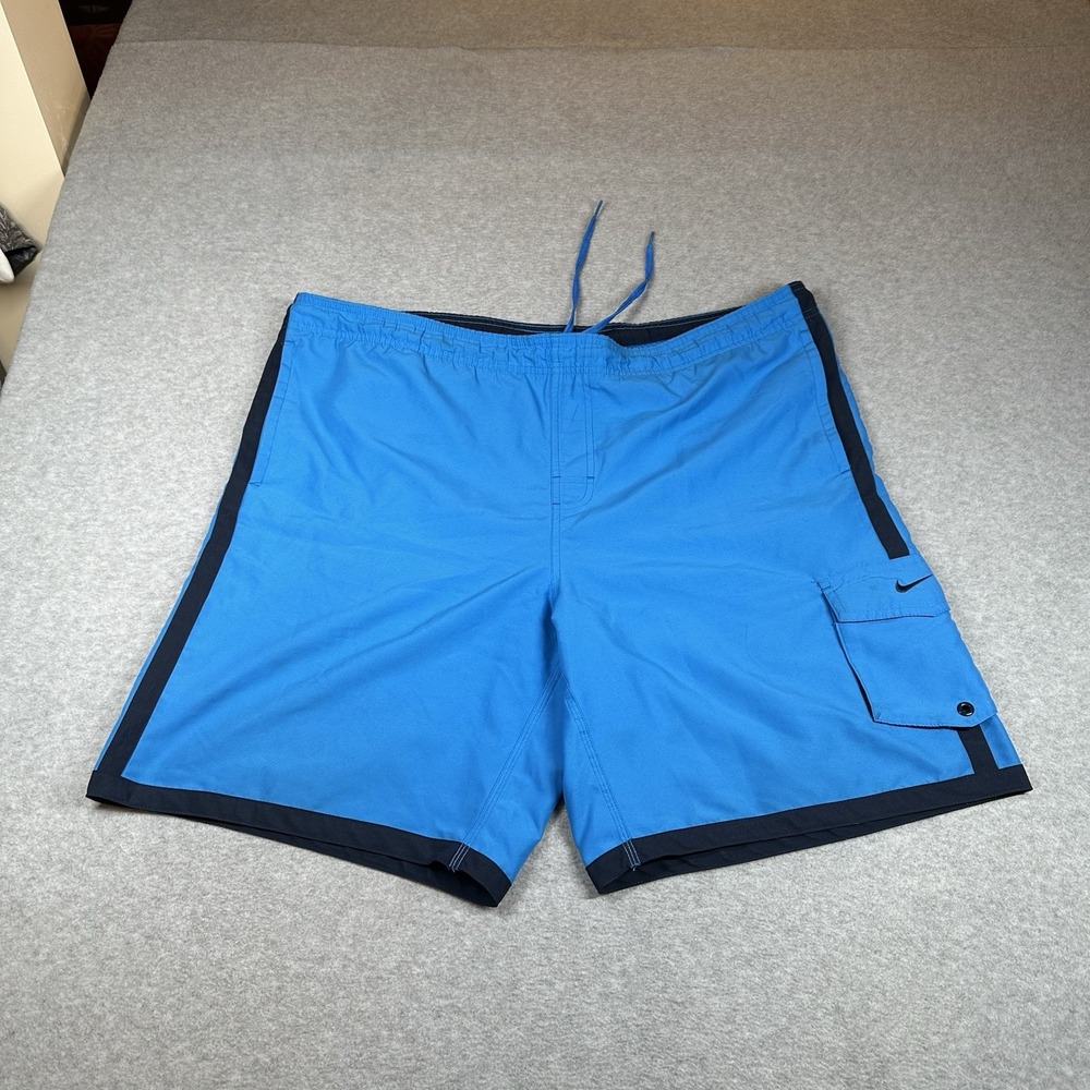Nike Swim Trunks Mens XL Blue Lined Cargo Pocket Drawstring 9" Inseam